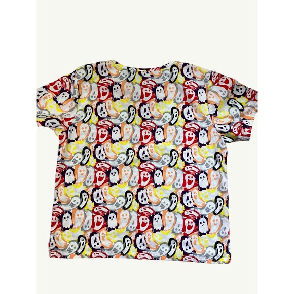 Butter-Soft Ghost Print Halloween Scrub Top L - Picture 7 of 7